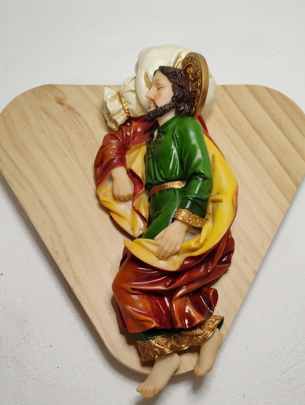 Handcrafted Religious Wall Plaque – Multicolor Sleeping Saint Figure